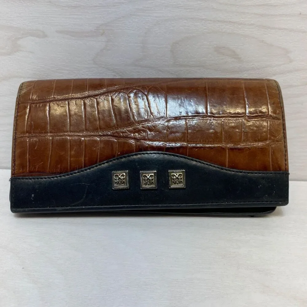 Vintage Brighton Two Toned Brown Black Leather‎ Wallet Billfold Trifold
